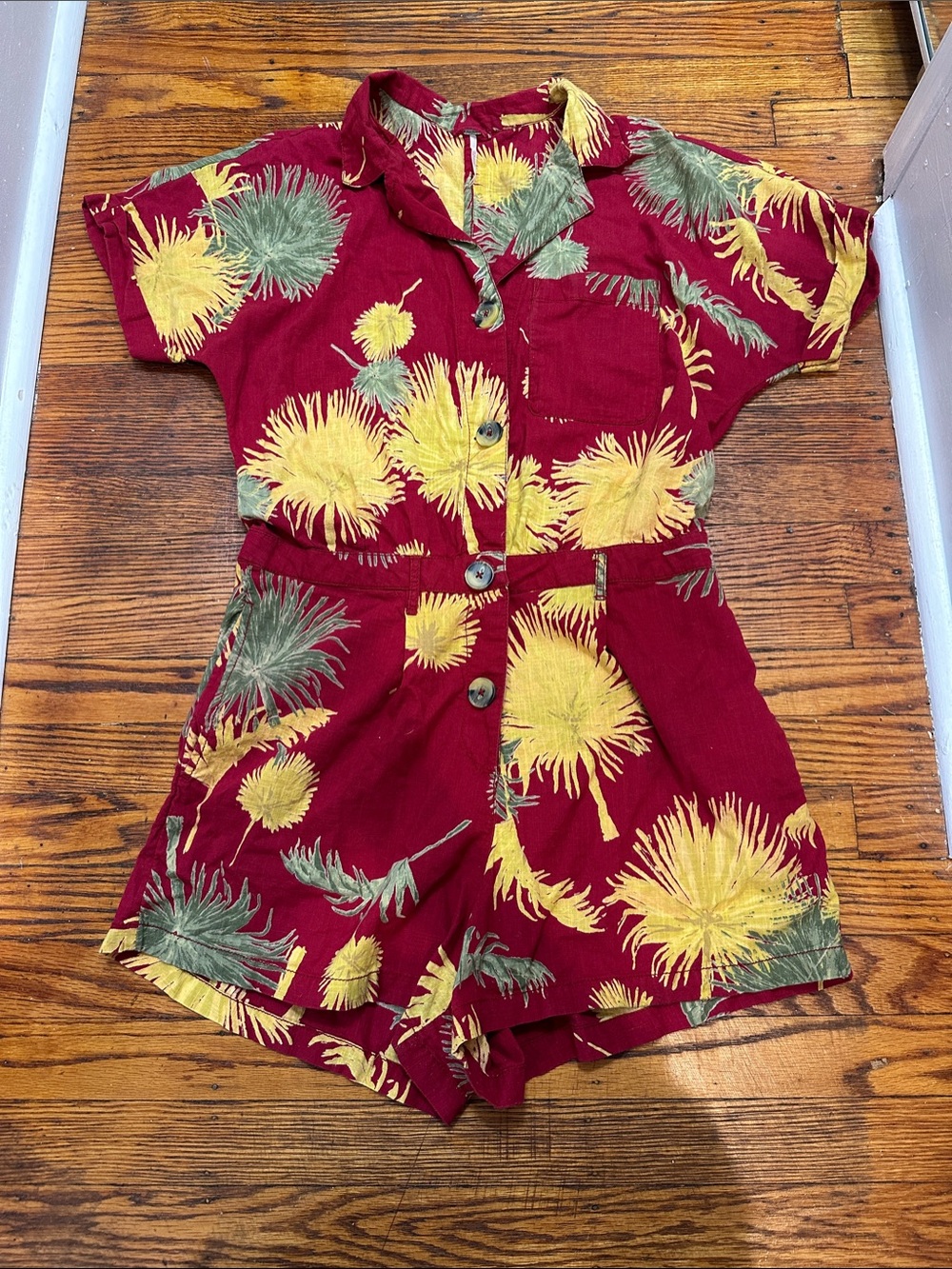 Women’s Free People Floral Button-Front Romper in Red and Yellow